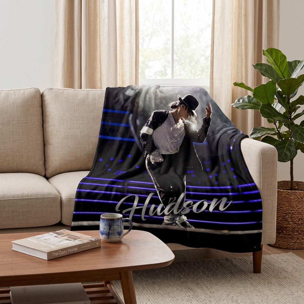 Personalized Michael Jackson Blanket, Custom Name King of Pop Flannel Throw, MJ Fan Gift, Custom Pop Music Legend Fleece Blanket