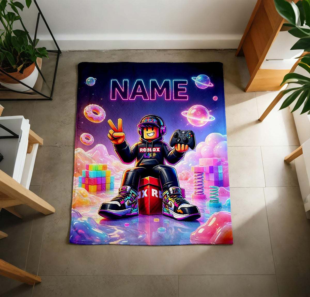 Neon Street Roblox Blanket Soft Throw, Personalised Gaming Throw, Thoughtful Gift For Game‑Loving Boy