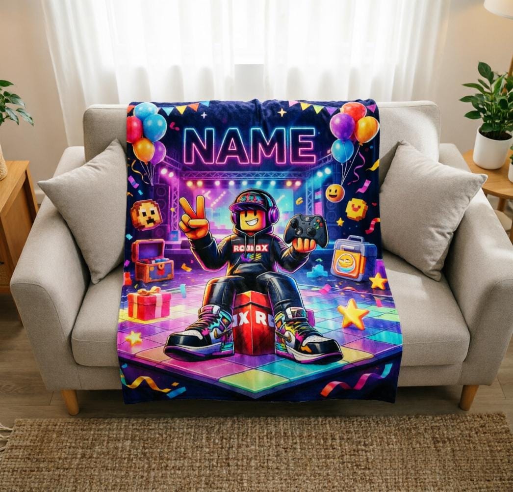Neon Street Roblox Blanket Soft Throw, Personalised Gaming Throw, Thoughtful Gift For Game‑Loving Boy