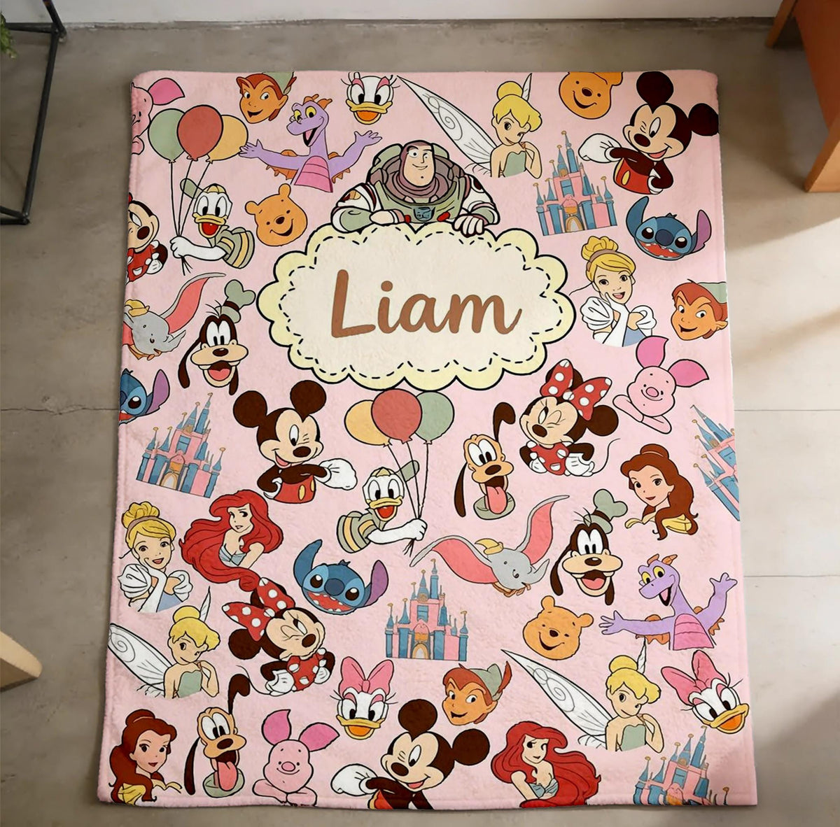 Custom Name Disney Characters Throw Blanket, Soft Blanket, Kids Birthday Gift