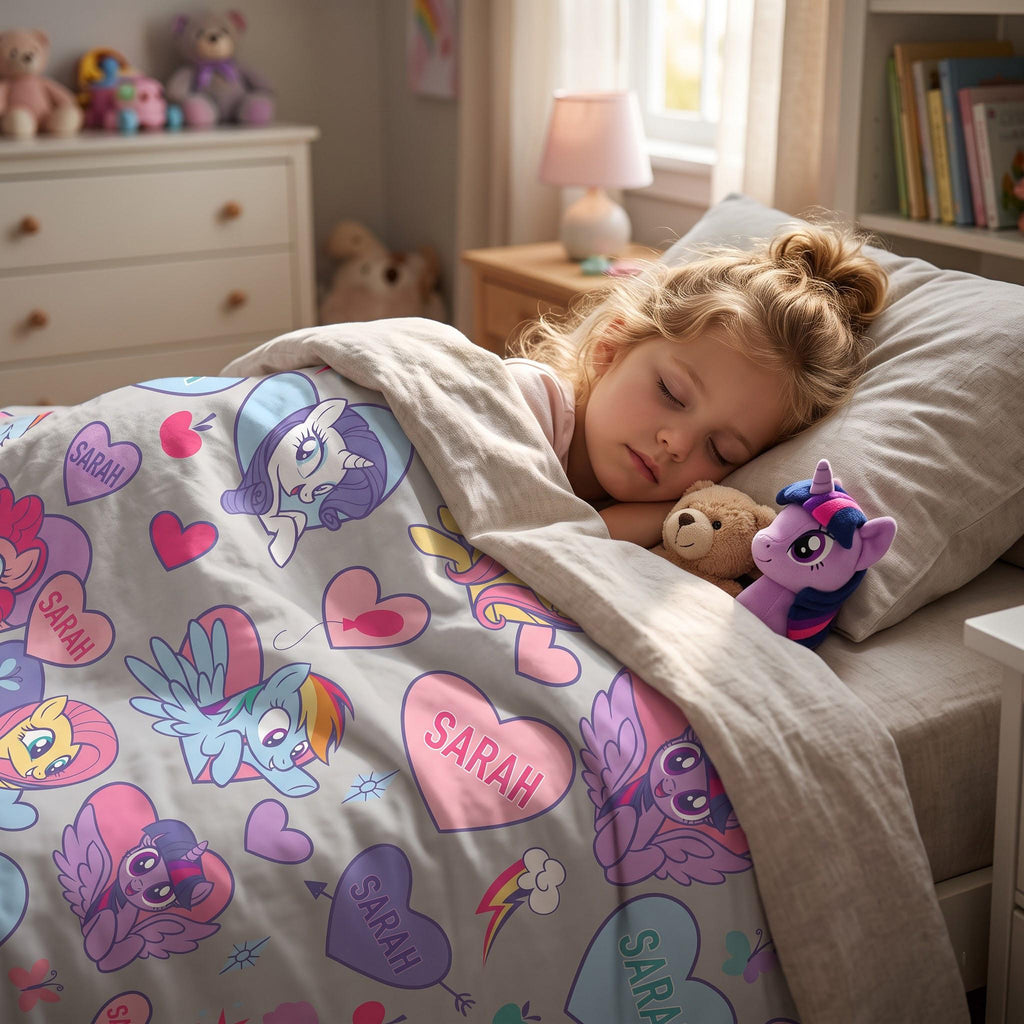 Personalized My Little Pony Flannel Blanket, Custom Name MLP Kids Throw, Rainbow Dash Pinkie Pie Gift for Girls, Custom Toddler Blanket