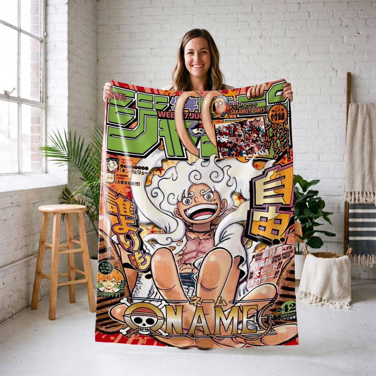 Joyboy Luffy Gear 5 Custom Name Blanket One Piece Manga Cover Throw Sun God Nika Bedding Anime Fan Decor Gift