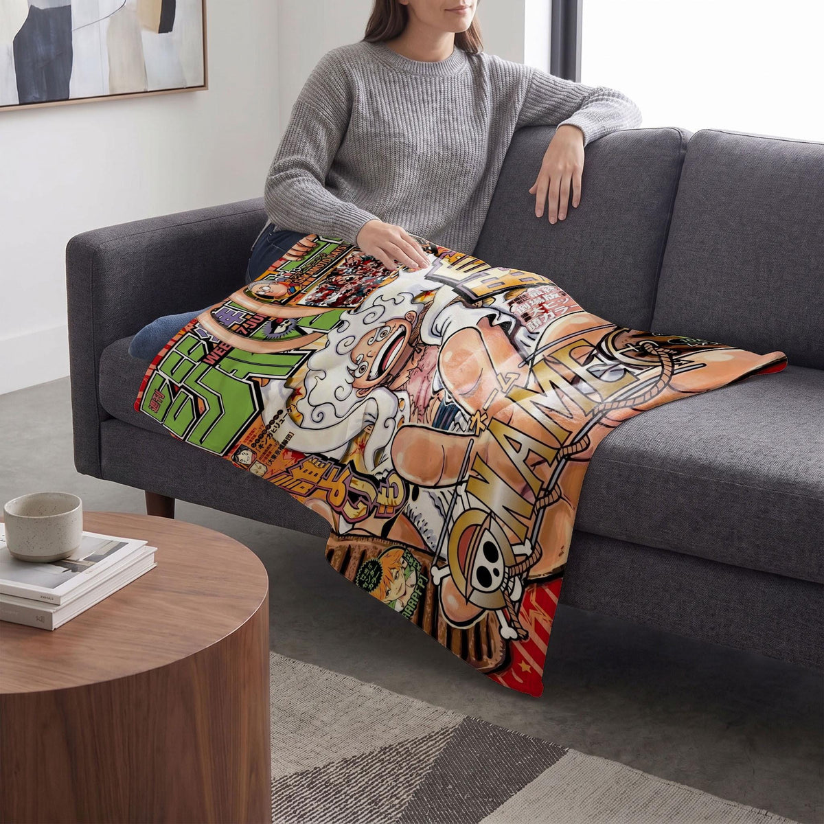 Joyboy Luffy Gear 5 Custom Name Blanket One Piece Manga Cover Throw Sun God Nika Bedding Anime Fan Decor Gift
