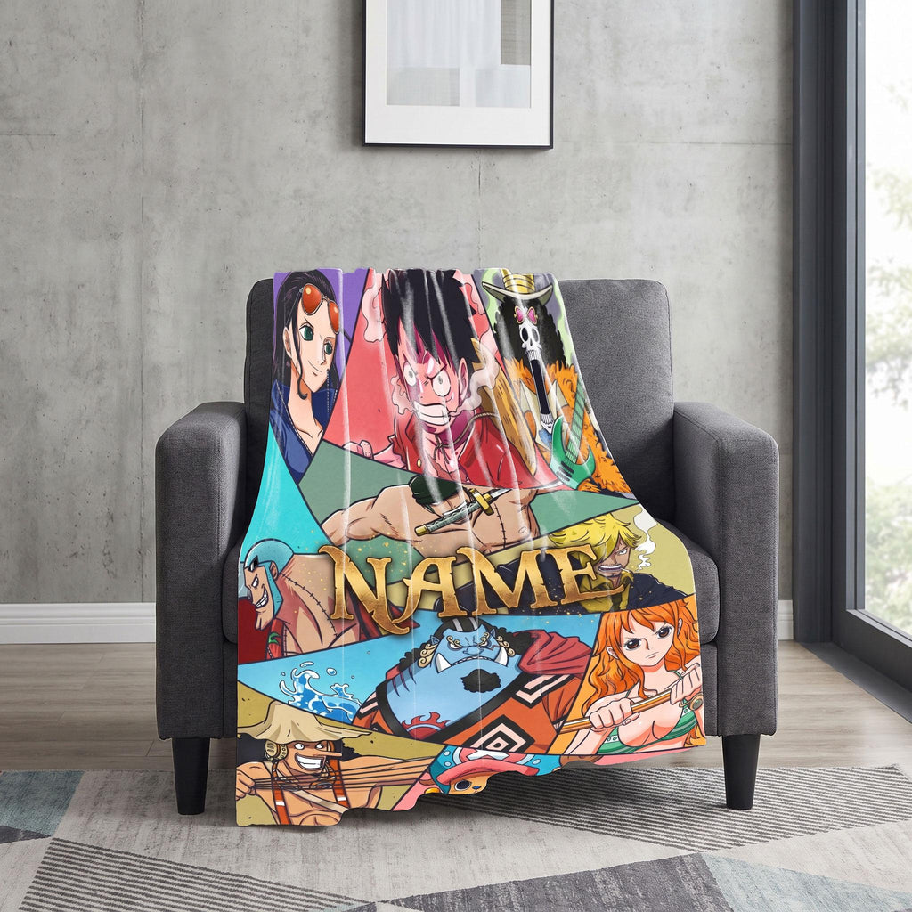Straw Hat Pirates Custom Name Blanket One Piece Crew Collage Throw Epic Anime Bedding Grand Line Fan Decor Gift