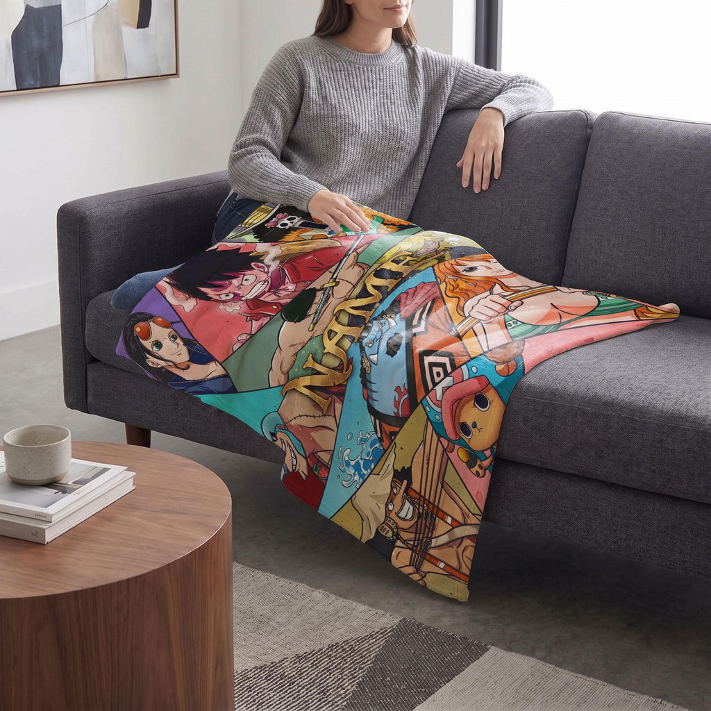 Straw Hat Pirates Custom Name Blanket One Piece Crew Collage Throw Epic Anime Bedding Grand Line Fan Decor Gift