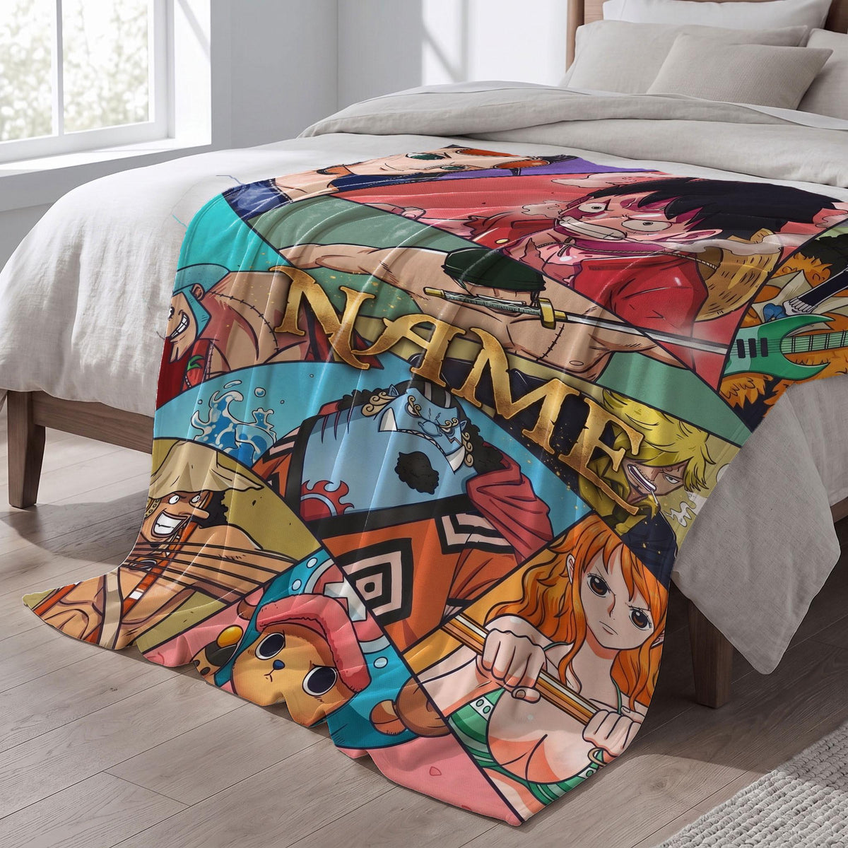 Straw Hat Pirates Custom Name Blanket One Piece Crew Collage Throw Epic Anime Bedding Grand Line Fan Decor Gift
