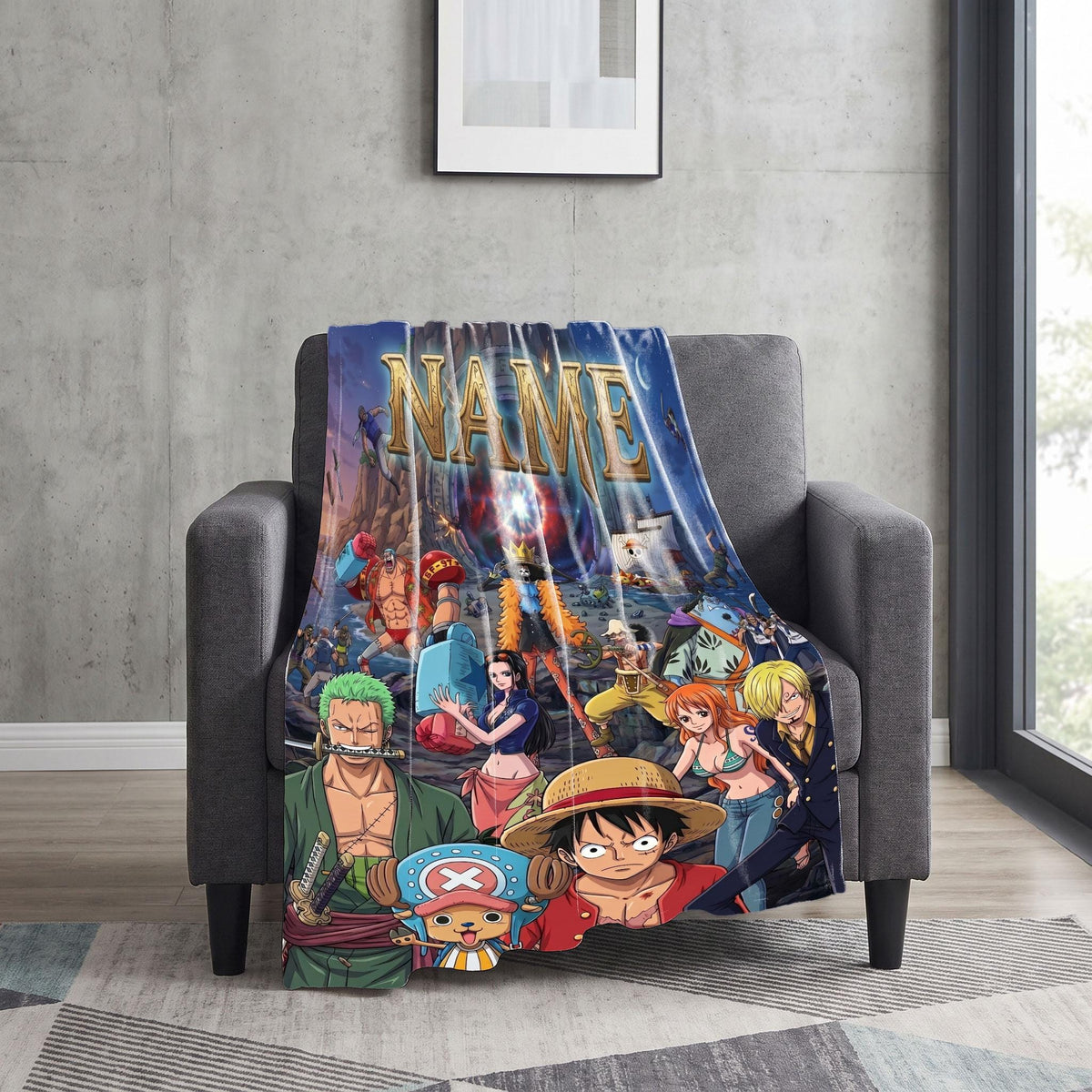 One Piece Adventure Custom Name Blanket Straw Hat Crew Throw Epic Anime Bedding Grand Line Sailor Room Decor Fan Gift