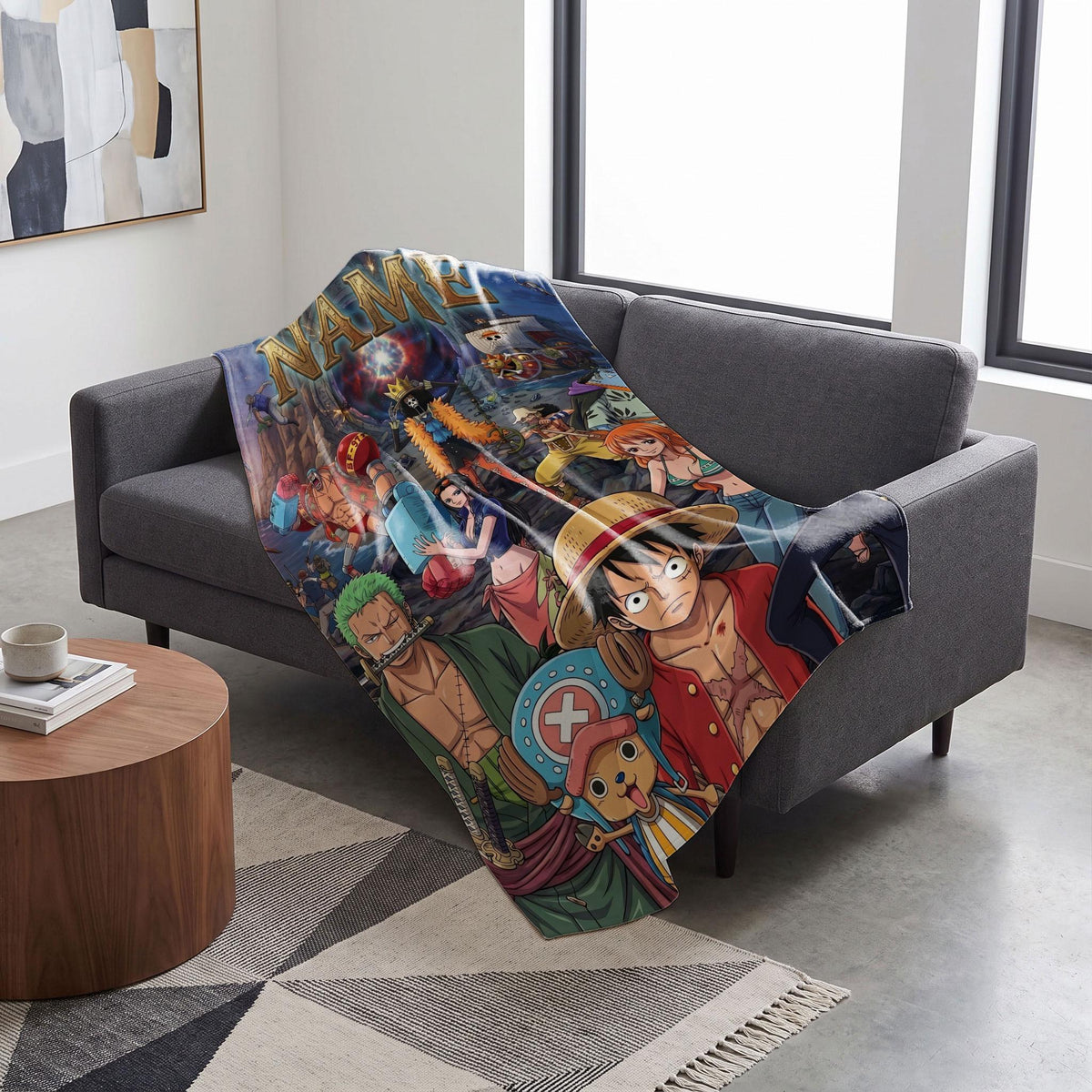 One Piece Adventure Custom Name Blanket Straw Hat Crew Throw Epic Anime Bedding Grand Line Sailor Room Decor Fan Gift