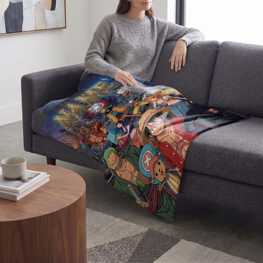 One Piece Adventure Custom Name Blanket Straw Hat Crew Throw Epic Anime Bedding Grand Line Sailor Room Decor Fan Gift