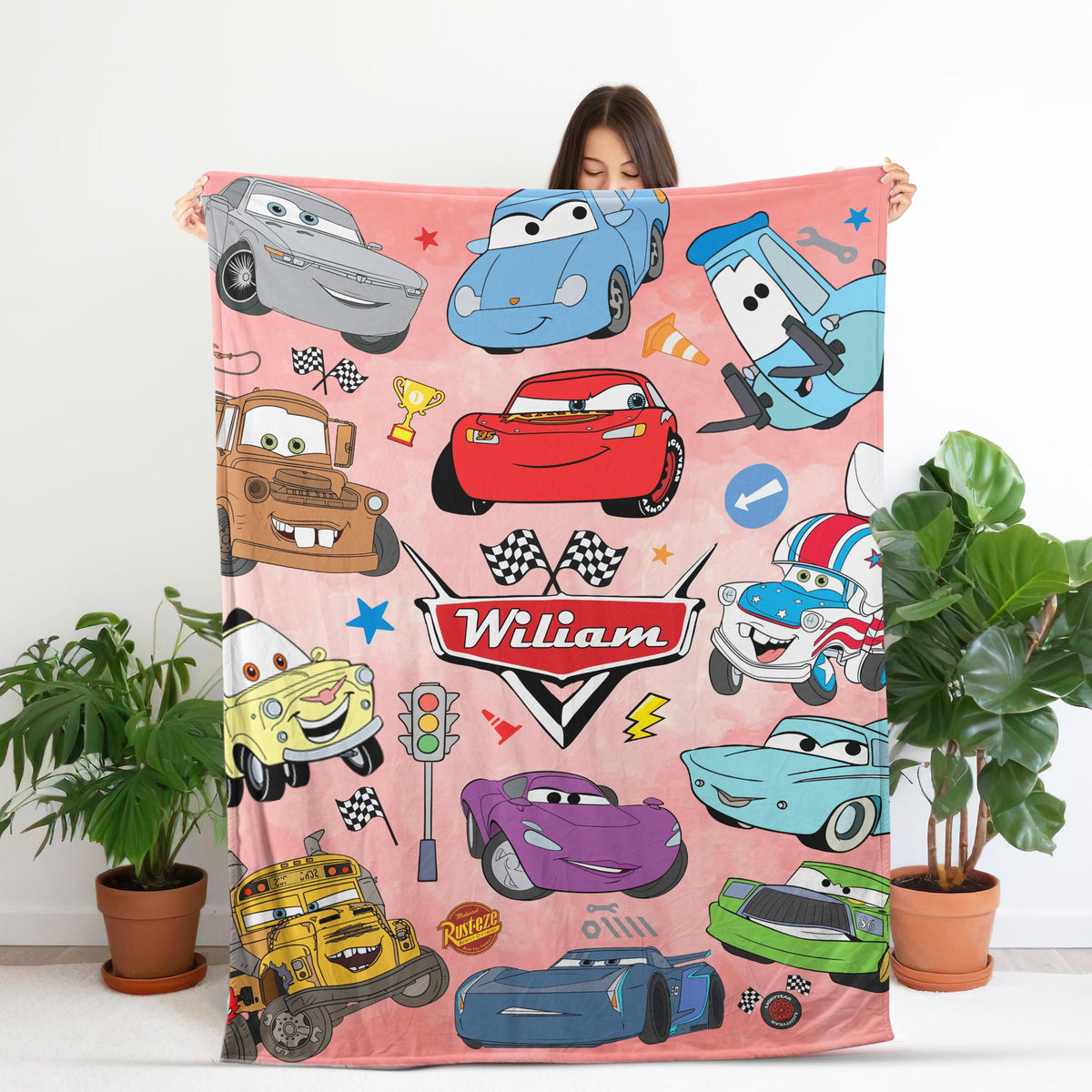 Custom Disney Cars Blanket, Personalized Disney Birthday Gift,Cars Pixar Movie Fleece Throw for Kids Fan,Mc Queen Sally Mater Hudson Blanket