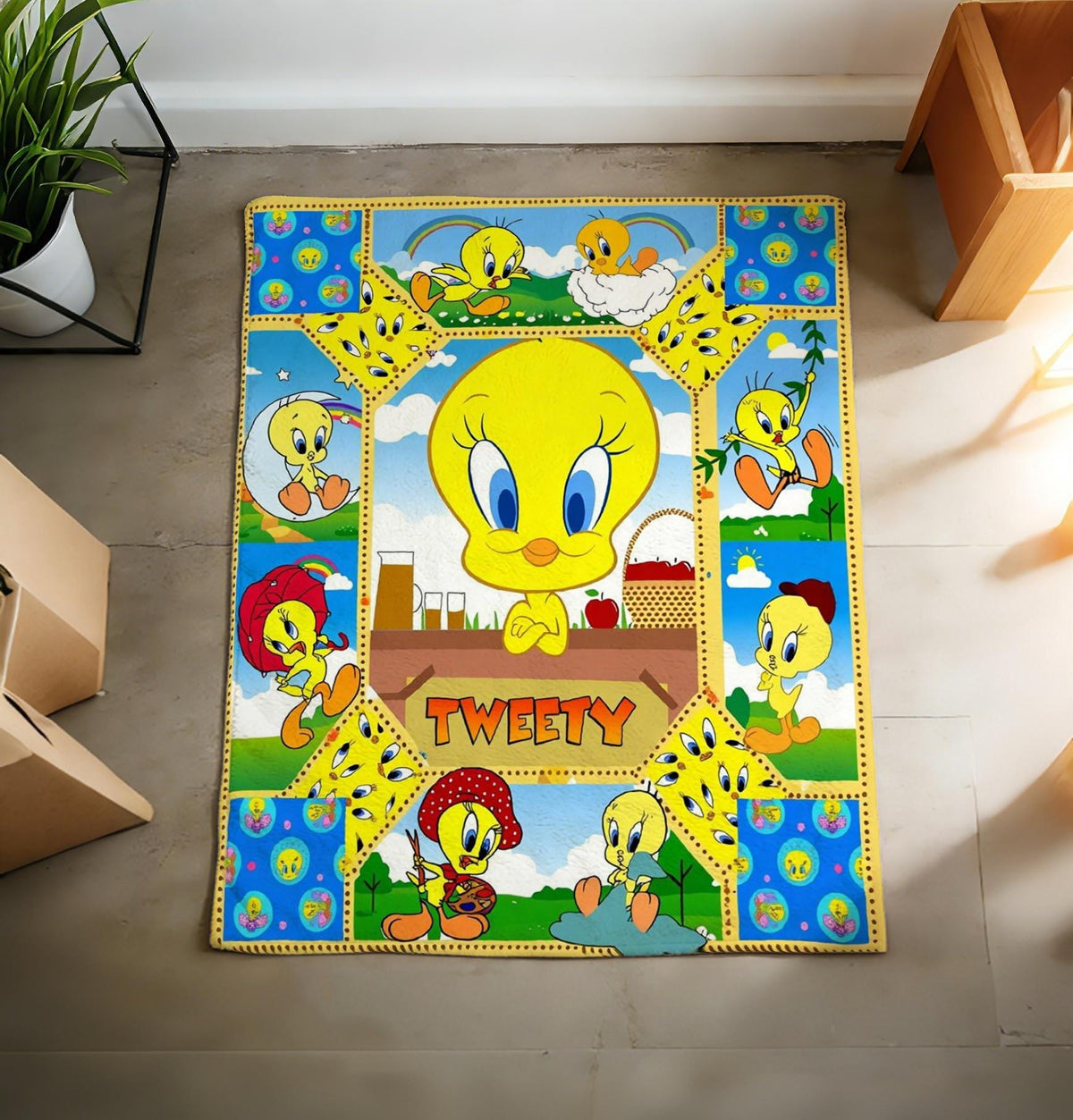 Personalized Tweety Bird Blanket Soft Throw, Custom Name Kids Cozy Throw