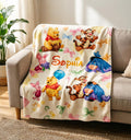 Personalized Pooh Bear Blanket Soft Throw, Custom Name Girls Throw