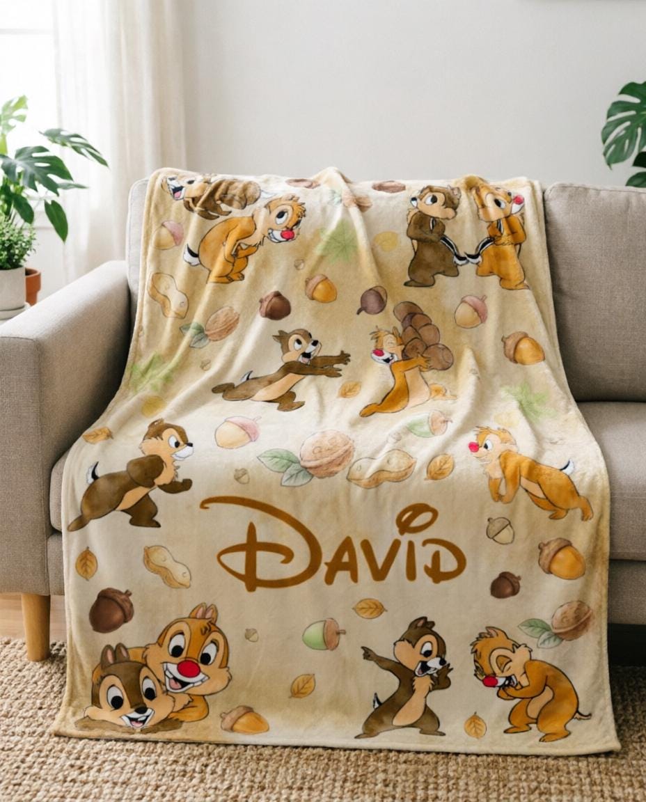 Personalized Chip N Dale Blanket Soft Throw, Custom Name Kid Throw