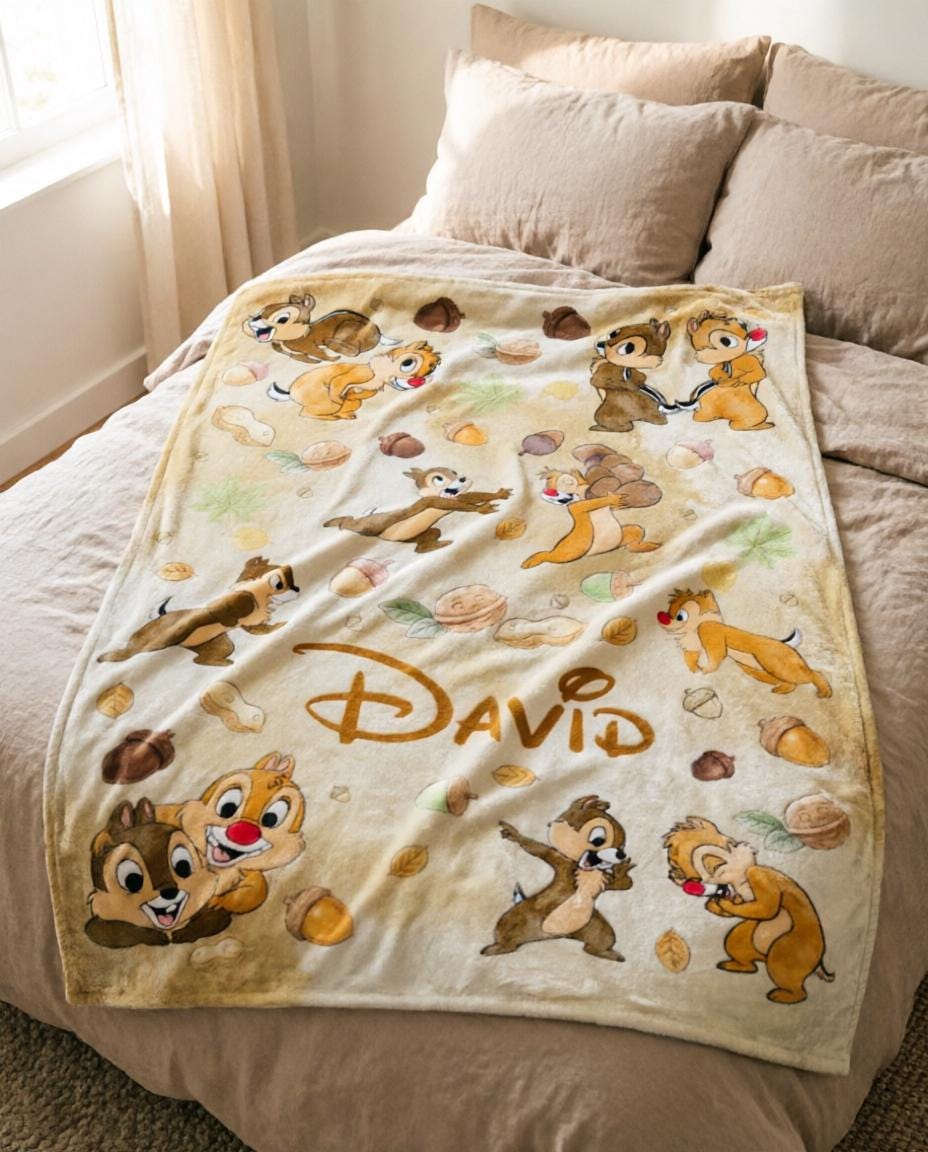 Personalized Chip N Dale Blanket Soft Throw, Custom Name Kid Throw