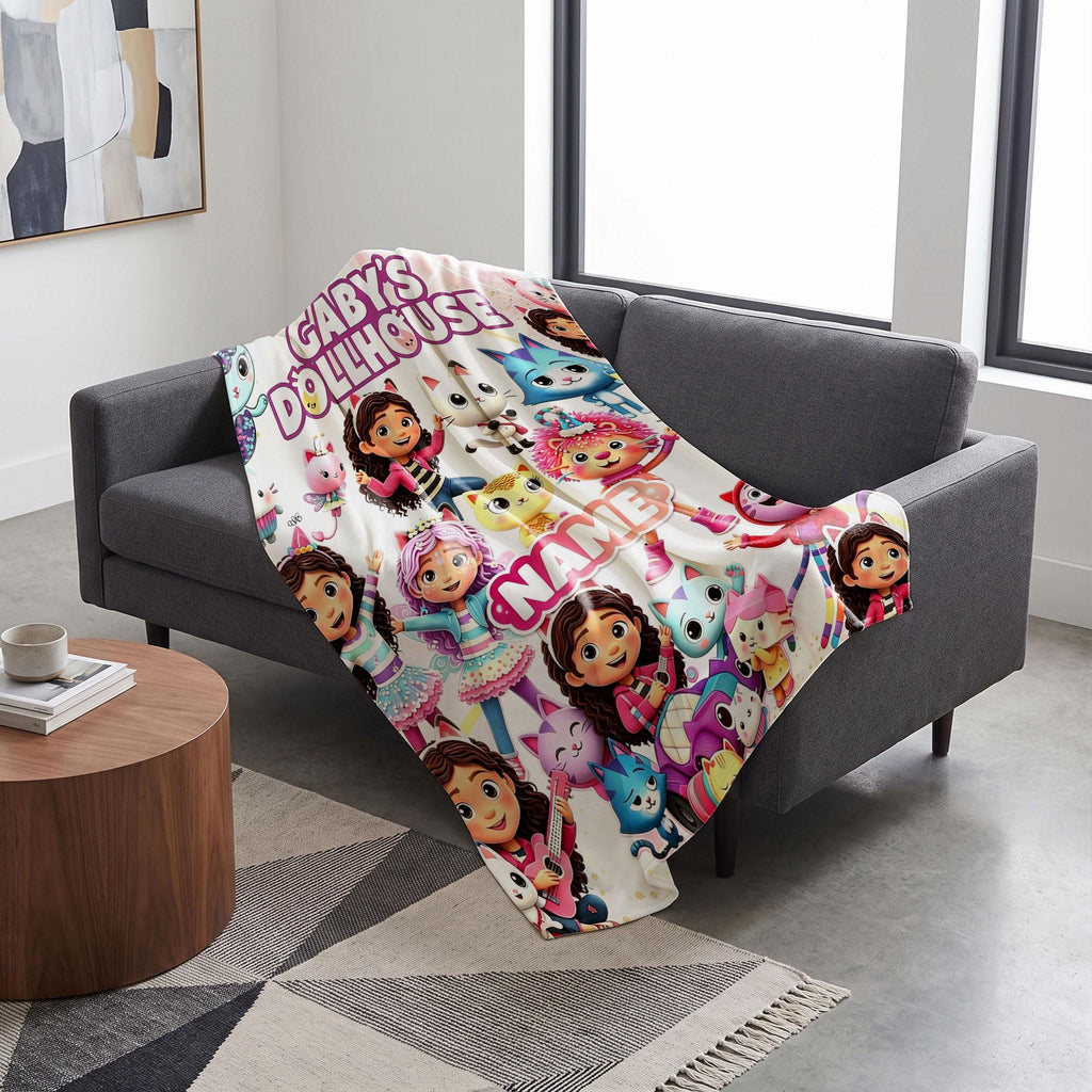 Gabby's Dollhouse 3D Character Blanket, Custom Name Pandy Paws Throw, Kids Cartoon Bedding, Girls Birthday Gift