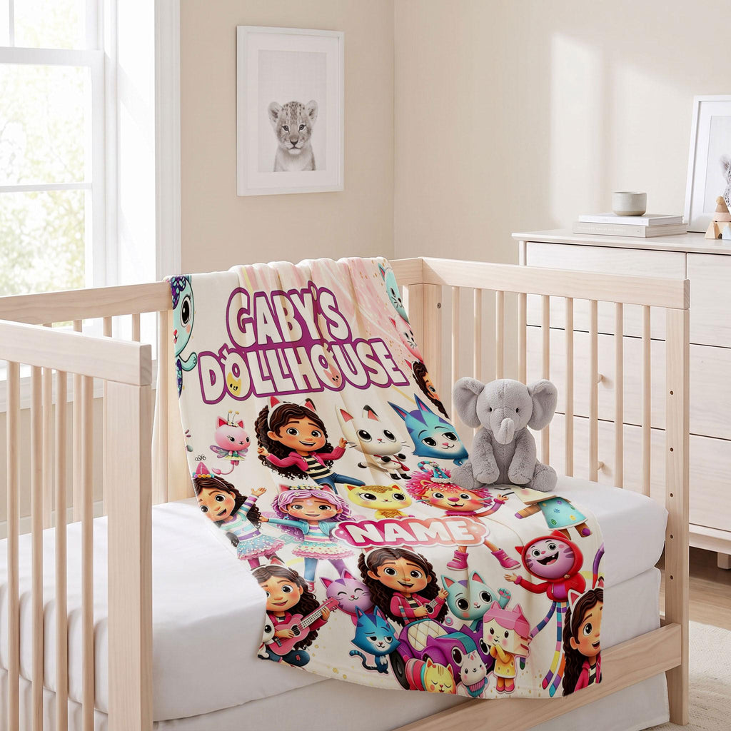 Gabby's Dollhouse 3D Character Blanket, Custom Name Pandy Paws Throw, Kids Cartoon Bedding, Girls Birthday Gift