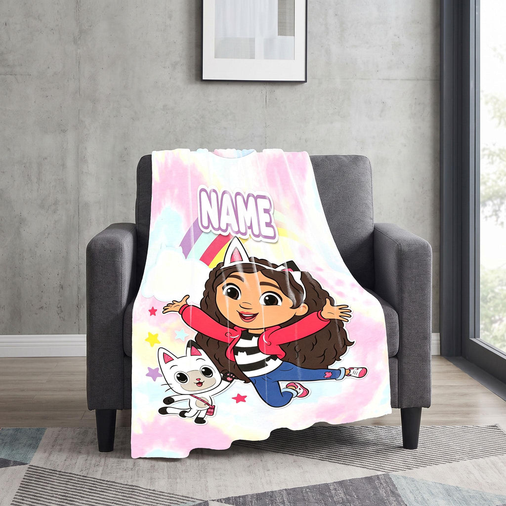 Gabby and Pandy Paws Jumping Blanket, Pastel Rainbow Tie Dye Throw, Kids Cartoon Bedding, Dollhouse Fan Gift