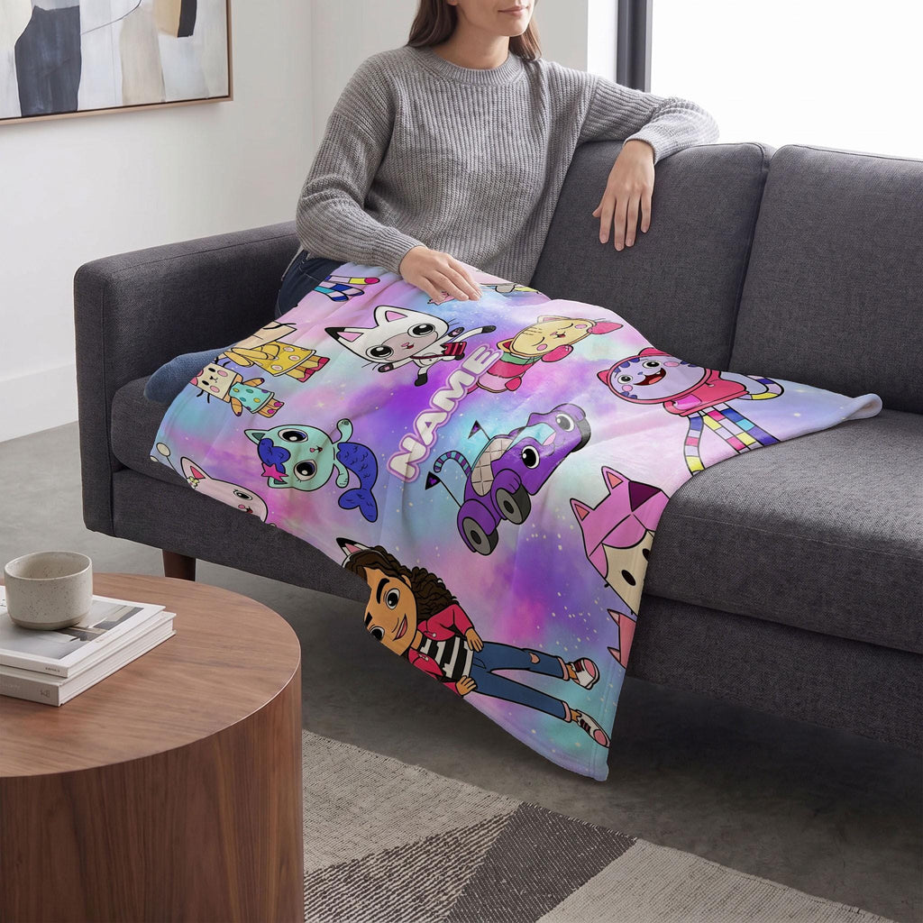 Gabby's Dollhouse Galaxy Blanket, Magic Pandy Paws Space Throw, Kids Cartoon Bedding, Girls Room Decor