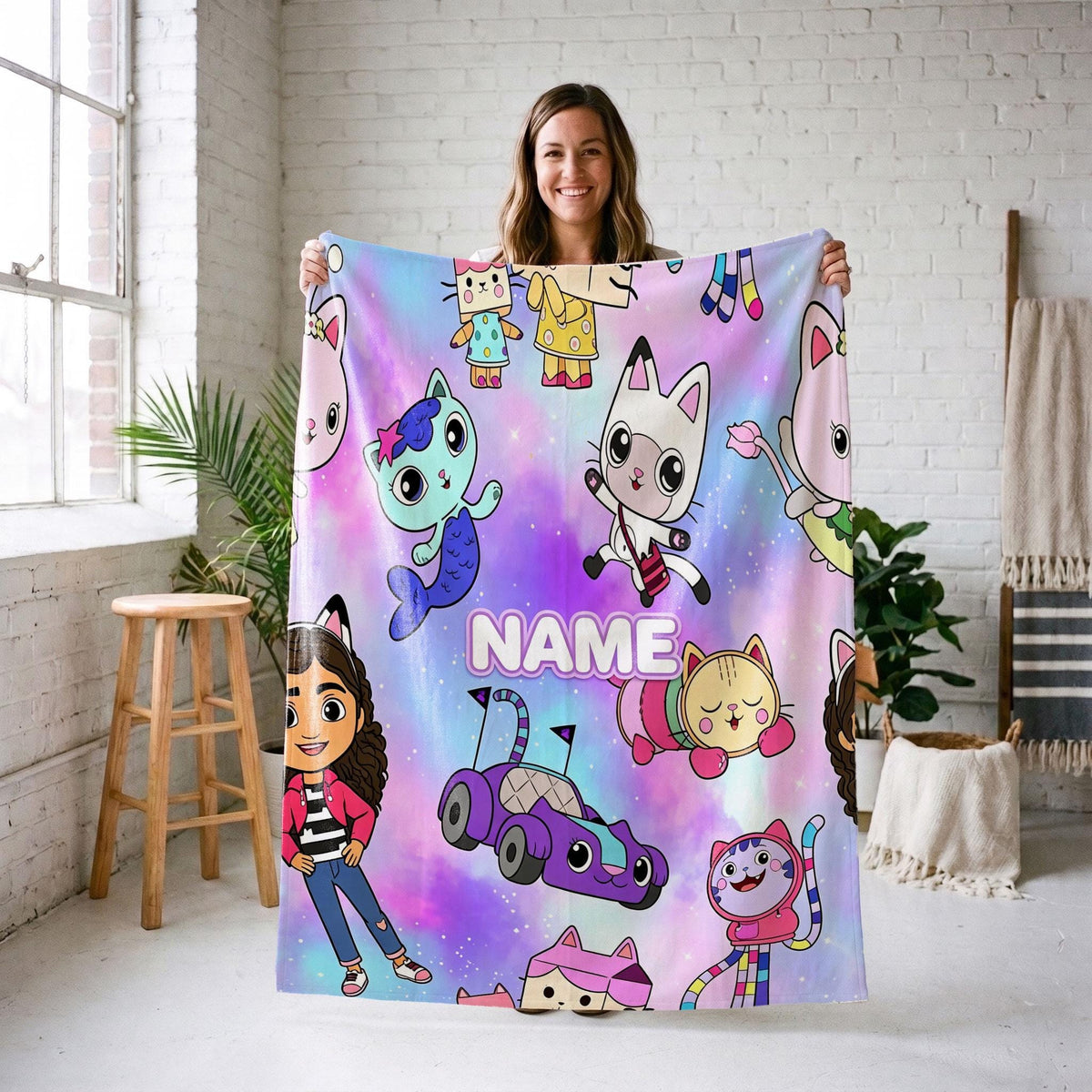 Gabby's Dollhouse Galaxy Blanket, Magic Pandy Paws Space Throw, Kids Cartoon Bedding, Girls Room Decor