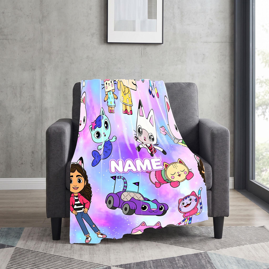 Gabby's Dollhouse Galaxy Blanket, Magic Pandy Paws Space Throw, Kids Cartoon Bedding, Girls Room Decor