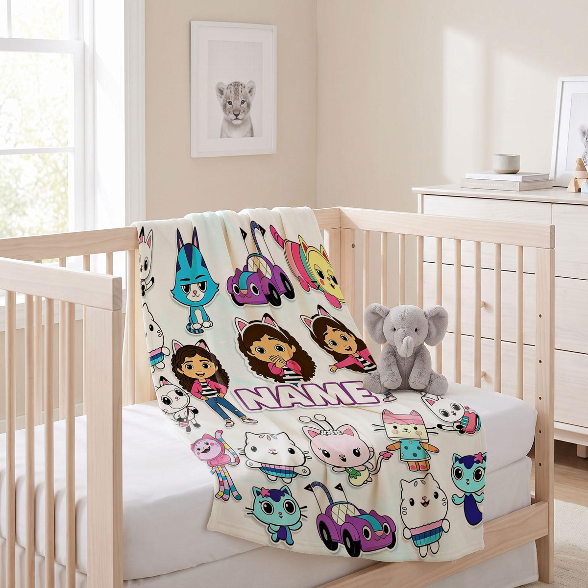 Gabby's Dollhouse Sticker Blanket, Cute Pandy Paws Collage Throw, Custom Name Kids Bedding, Girls Birthday Gift