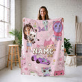 Gabby's Dollhouse Line Art Blanket, Pink Sketch Custom Throw, Pandy Paws Kids Bedding, Nursery Room Gift