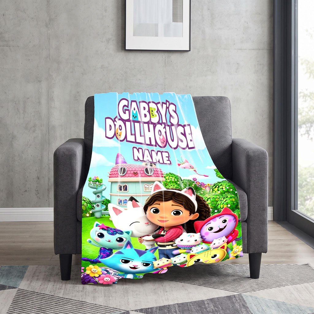 Gabby's Dollhouse Meadow Blanket, 3D Magic Garden Throw, Custom Name Kids Bedding, Girls Cozy Room Gift