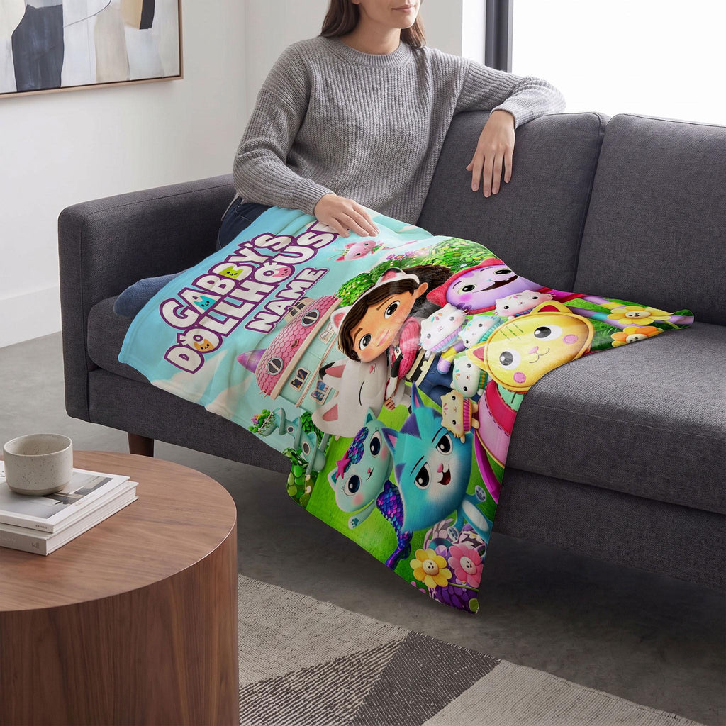 Gabby's Dollhouse Meadow Blanket, 3D Magic Garden Throw, Custom Name Kids Bedding, Girls Cozy Room Gift
