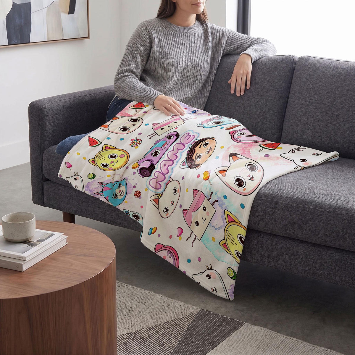 Gabby's Faces Blanket, Watermelon Candy Custom Throw, Kids Dollhouse Bedding, Girls Summer Gift