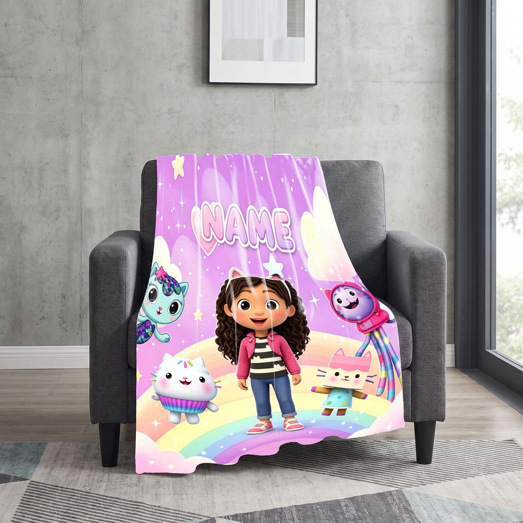 Gabby's Dollhouse Rainbow Blanket, Pink Pastel Cloud Throw, Kids Cartoon Bedding, Girls Room Decor