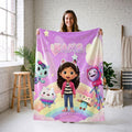 Gabby's Dollhouse Rainbow Blanket, Pink Pastel Cloud Throw, Kids Cartoon Bedding, Girls Room Decor