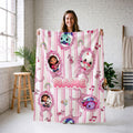 Gabby's Dollhouse Cameo Blanket, Pink Striped Bow Throw, Kids Cartoon Bedding, Coquette Room Gift