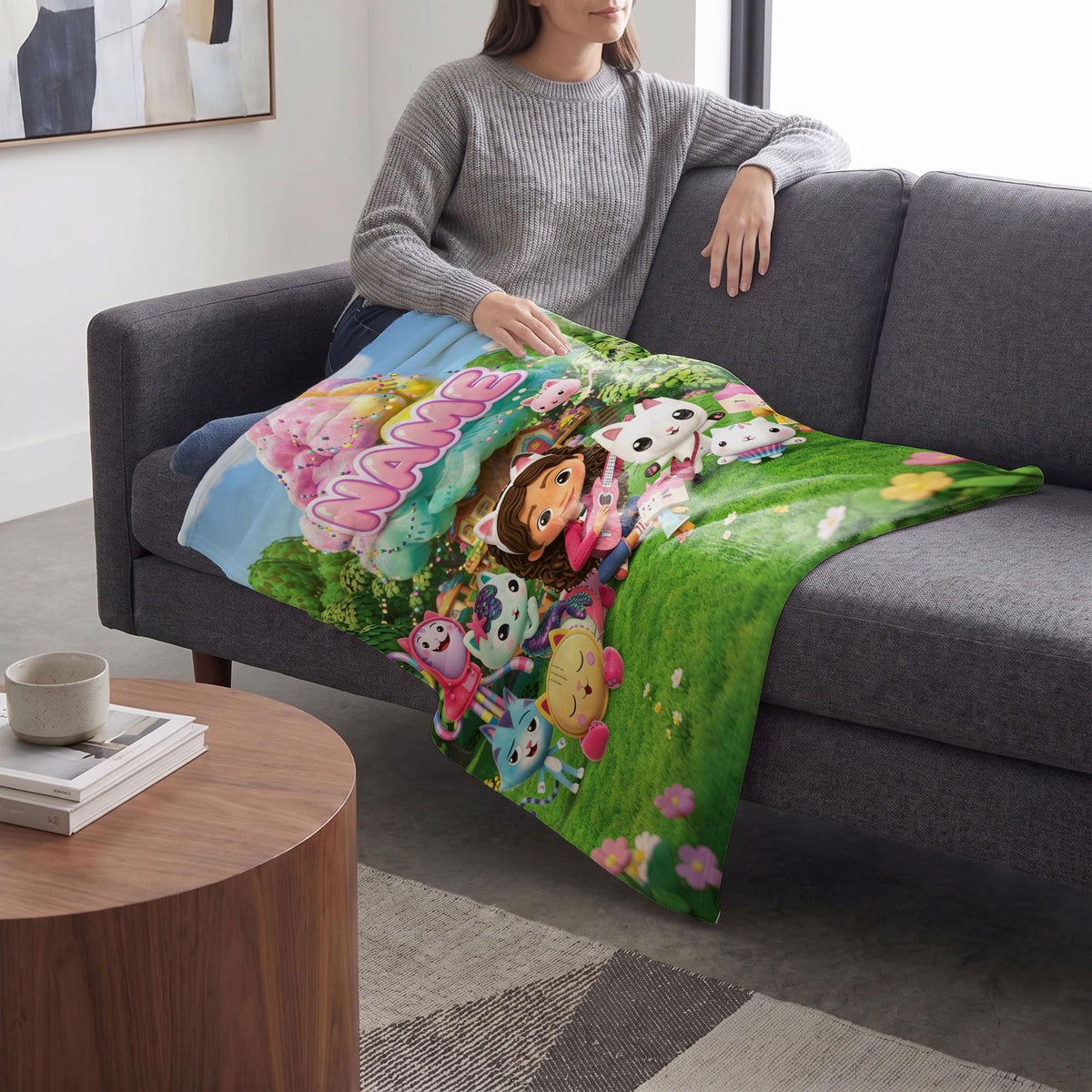 Gabby's Magic Tree Blanket, 3D Dollhouse Meadow Throw, Kids Cartoon Bedding, Girls Dreamy Room Gift