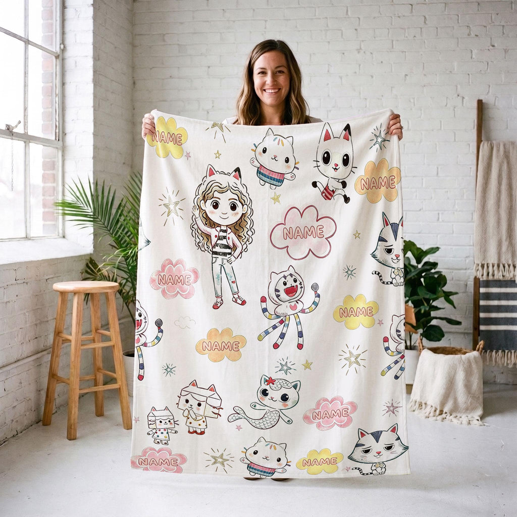 Gabby's Sketch Blanket, Color Pencil Dollhouse Throw, Kids Cartoon Bedding, Aesthetic Girls Room Gift