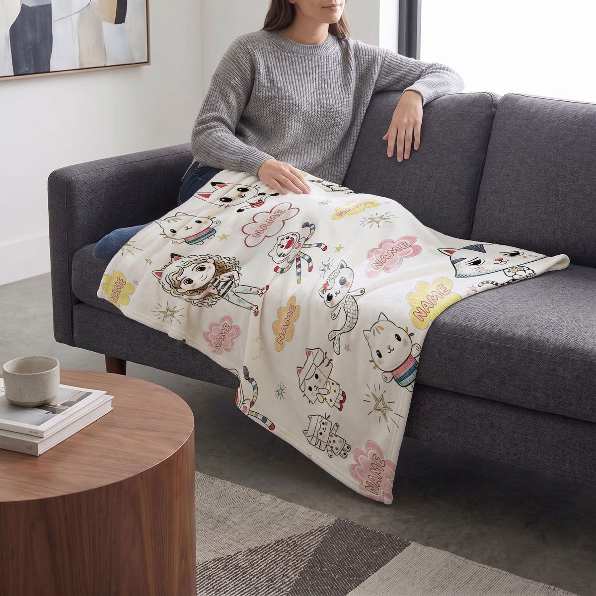Gabby's Sketch Blanket, Color Pencil Dollhouse Throw, Kids Cartoon Bedding, Aesthetic Girls Room Gift