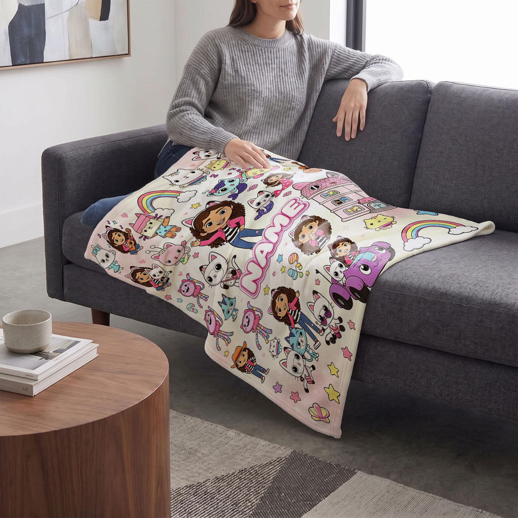 Gabby's Dollhouse Sticker Blanket, Magical Kitty Collage Throw, Kids Cartoon Bedding, Girls Birthday Gift