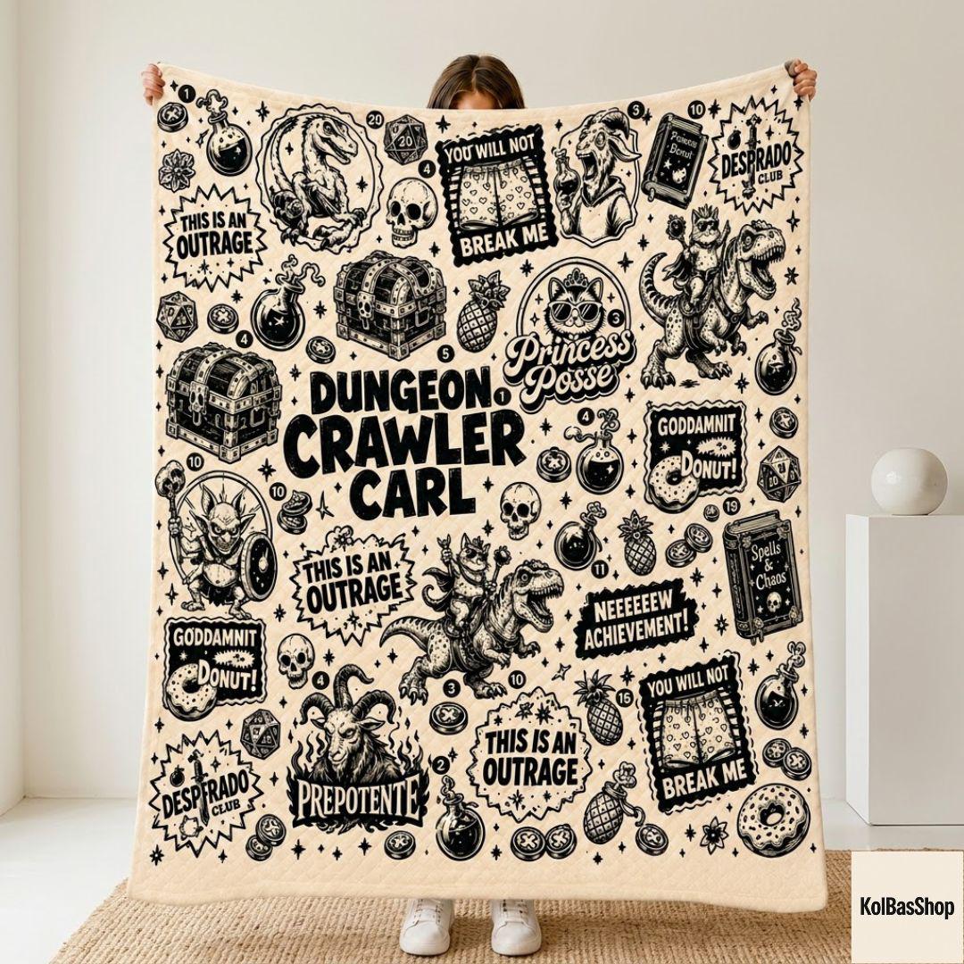 Dungeon Crawler Carl Blanket, LitRPG Fantasy Throw, Book Lover Gift, Gamer Blanket, Funny Fantasy Reader Decor, Cozy Novelty Throw