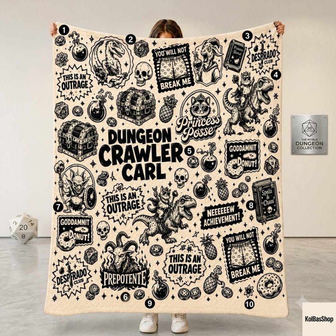 Dungeon Crawler Carl Blanket, LitRPG Fantasy Throw, Book Lover Gift, Gamer Blanket, Funny Fantasy Reader Decor, Cozy Novelty Throw