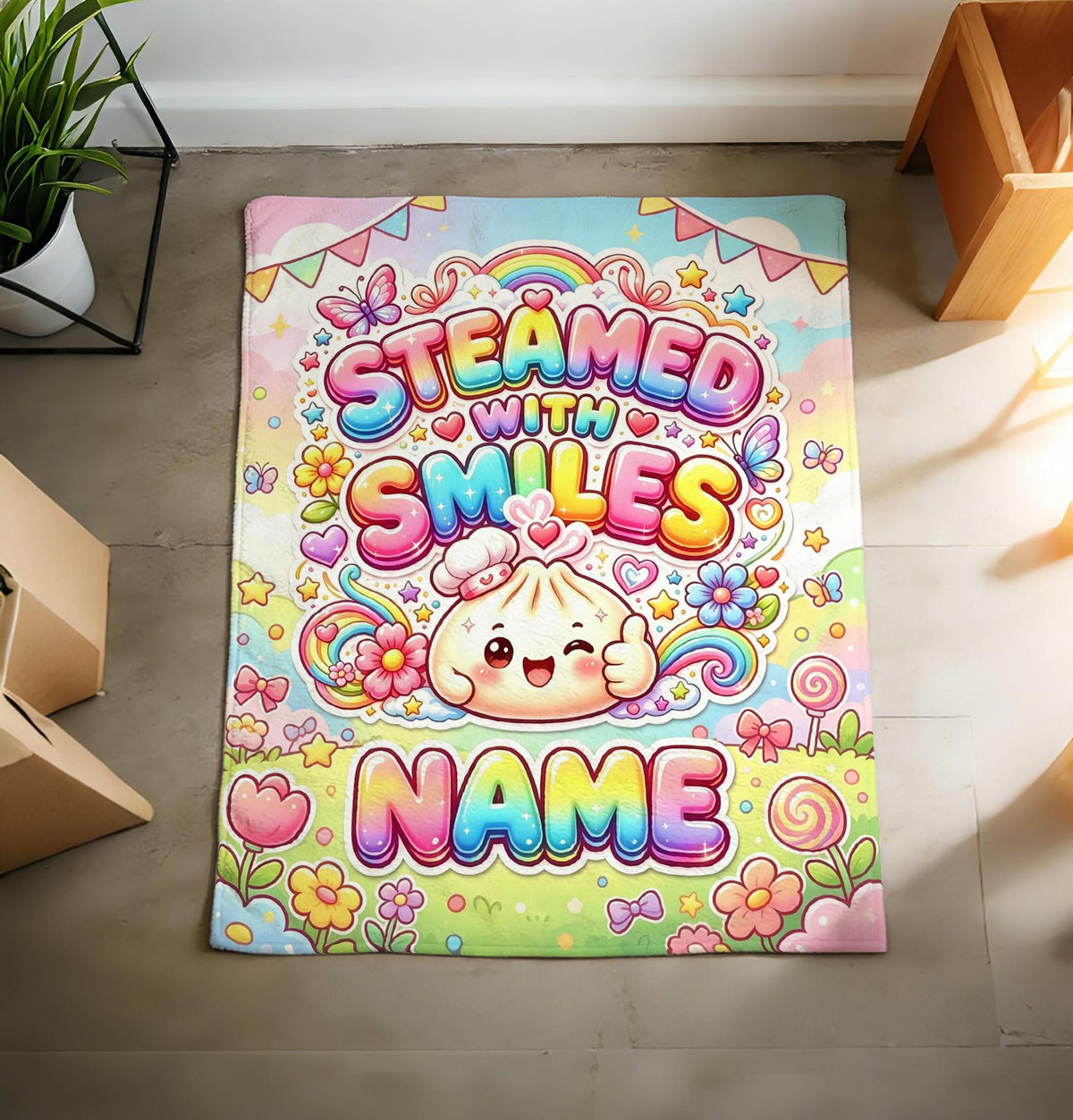 Custom Squishy Steamed Bun Blanket Soft Throw, Personalized Name Flannel for Kids, Birthday Gift