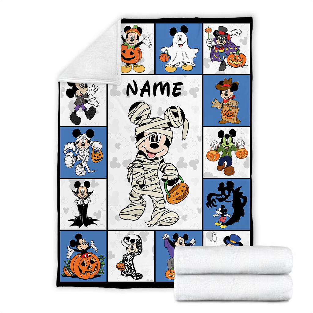 Custom Mickey Ghost Halloween Blanket, Disney Mickey Minnie Ghost Blanket, Mickey Mouse Spooky Pumpkin Blanket, Children Holiday Gift