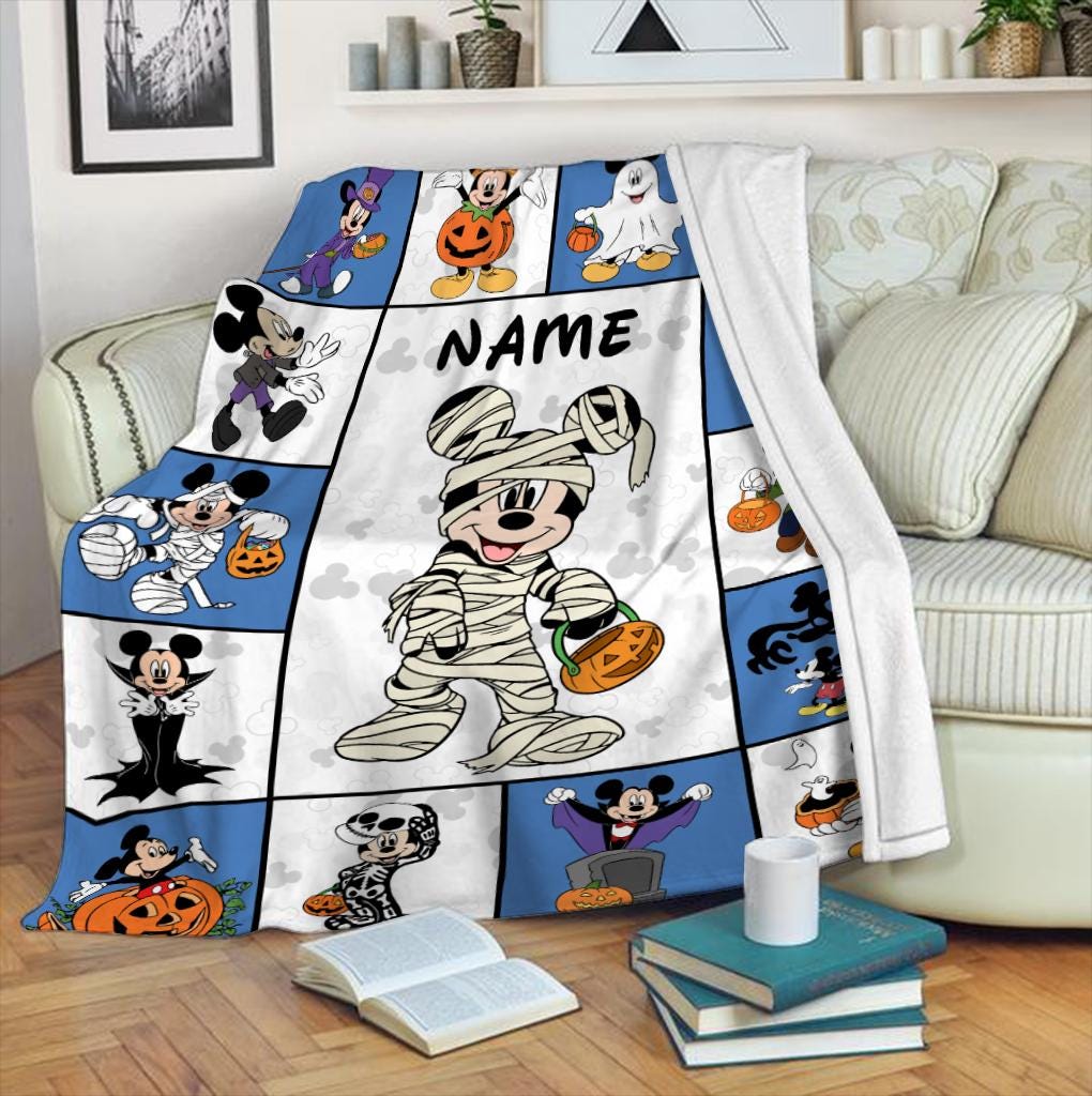Custom Mickey Ghost Halloween Blanket, Disney Mickey Minnie Ghost Blanket, Mickey Mouse Spooky Pumpkin Blanket, Children Holiday Gift