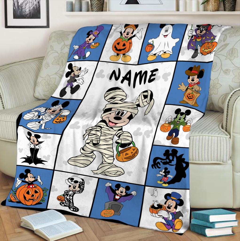 Custom Mickey Ghost Halloween Blanket, Disney Mickey Minnie Ghost Blanket, Mickey Mouse Spooky Pumpkin Blanket, Children Holiday Gift