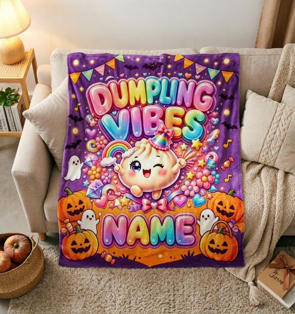 Custom Name Squishy Dumpling Blanket, Kawaii Personalized Blanket Soft Throw, Gift for Kids