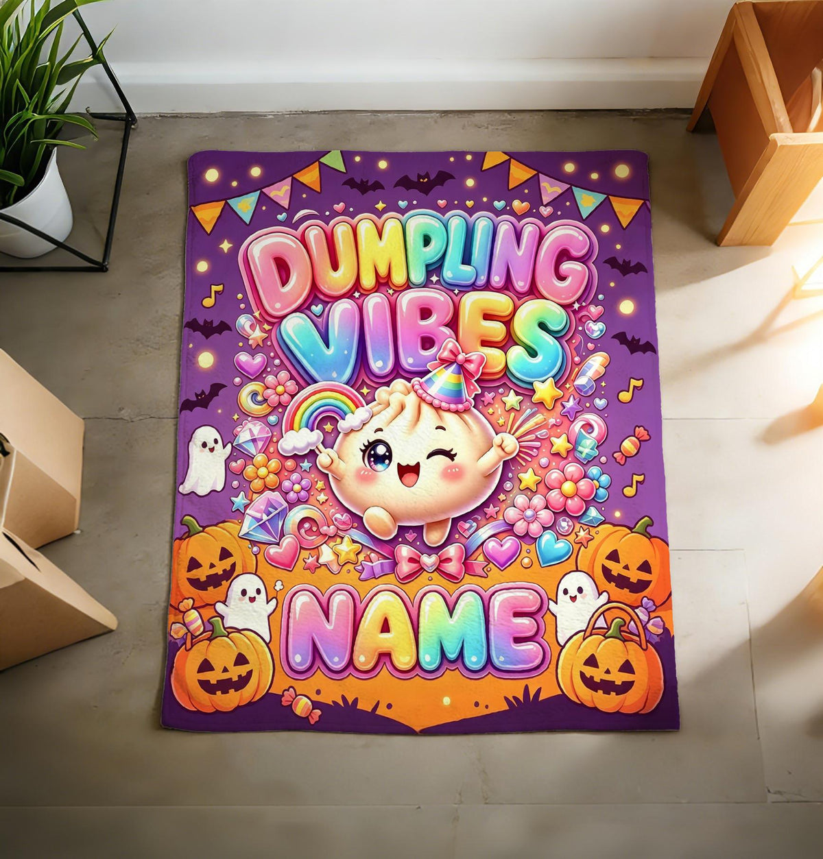 Custom Name Squishy Dumpling Blanket, Kawaii Personalized Blanket Soft Throw, Gift for Kids