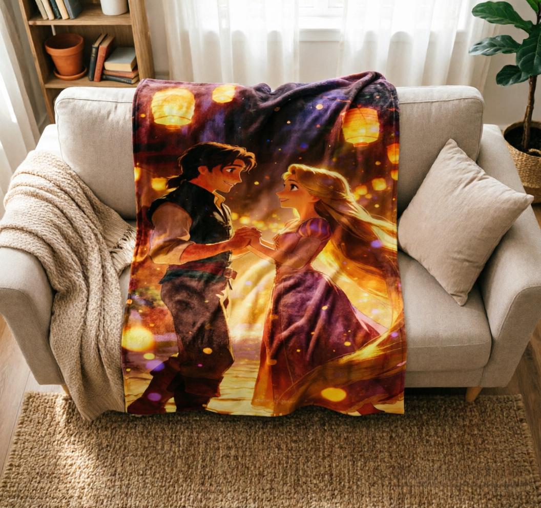 Tangled Rapunzel Blanket Soft Throw, Princess Rapunzel Fan Gift, Cozy Cartoon Home Decor