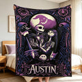 Personalized Jack and Sally Flannel Blanket, Custom Name Halloween Town Throw, Spooky Gothic Room Decor for Kids, Movie Fan Couple Gift