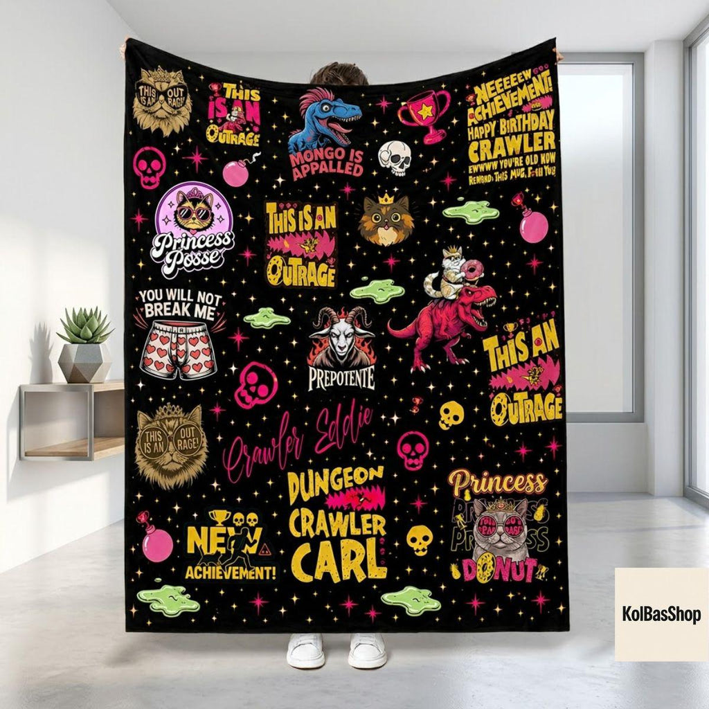 Dungeon Crawler Carl Blanket, Princess Donut Fleece Sherpa Blanket, New Achievement Blanket, Cozy Fantasy Book Lover Gift, Bedding Decor