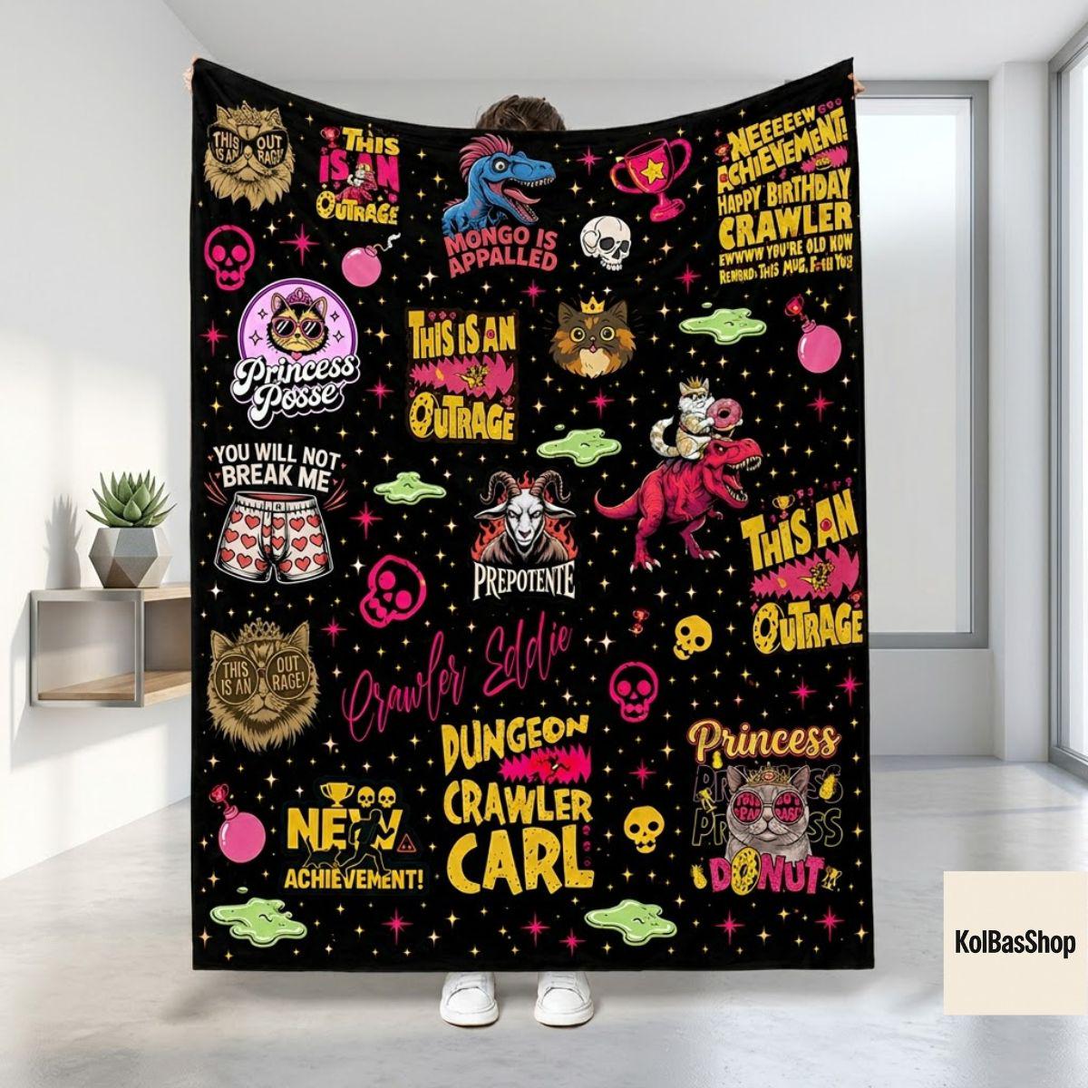 Dungeon Crawler Carl Blanket, Princess Donut Fleece Sherpa Blanket, New Achievement Blanket, Cozy Fantasy Book Lover Gift, Bedding Decor
