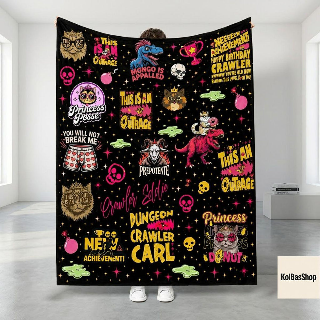 Dungeon Crawler Carl Blanket, Princess Donut Fleece Sherpa Blanket, New Achievement Blanket, Cozy Fantasy Book Lover Gift, Bedding Decor