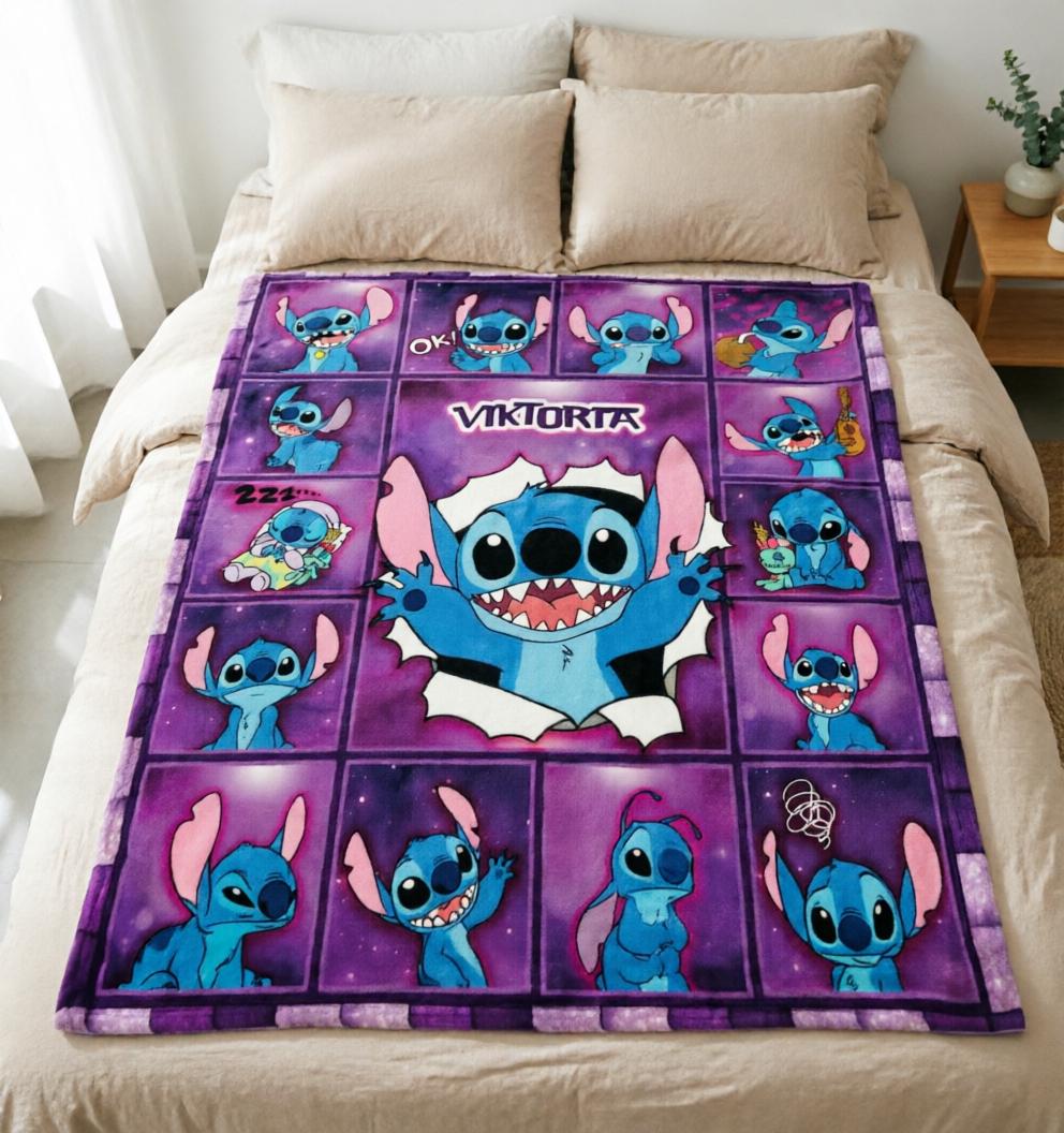 Stitch Comic Blanket Soft Throw, Custom Name Kids Throw
